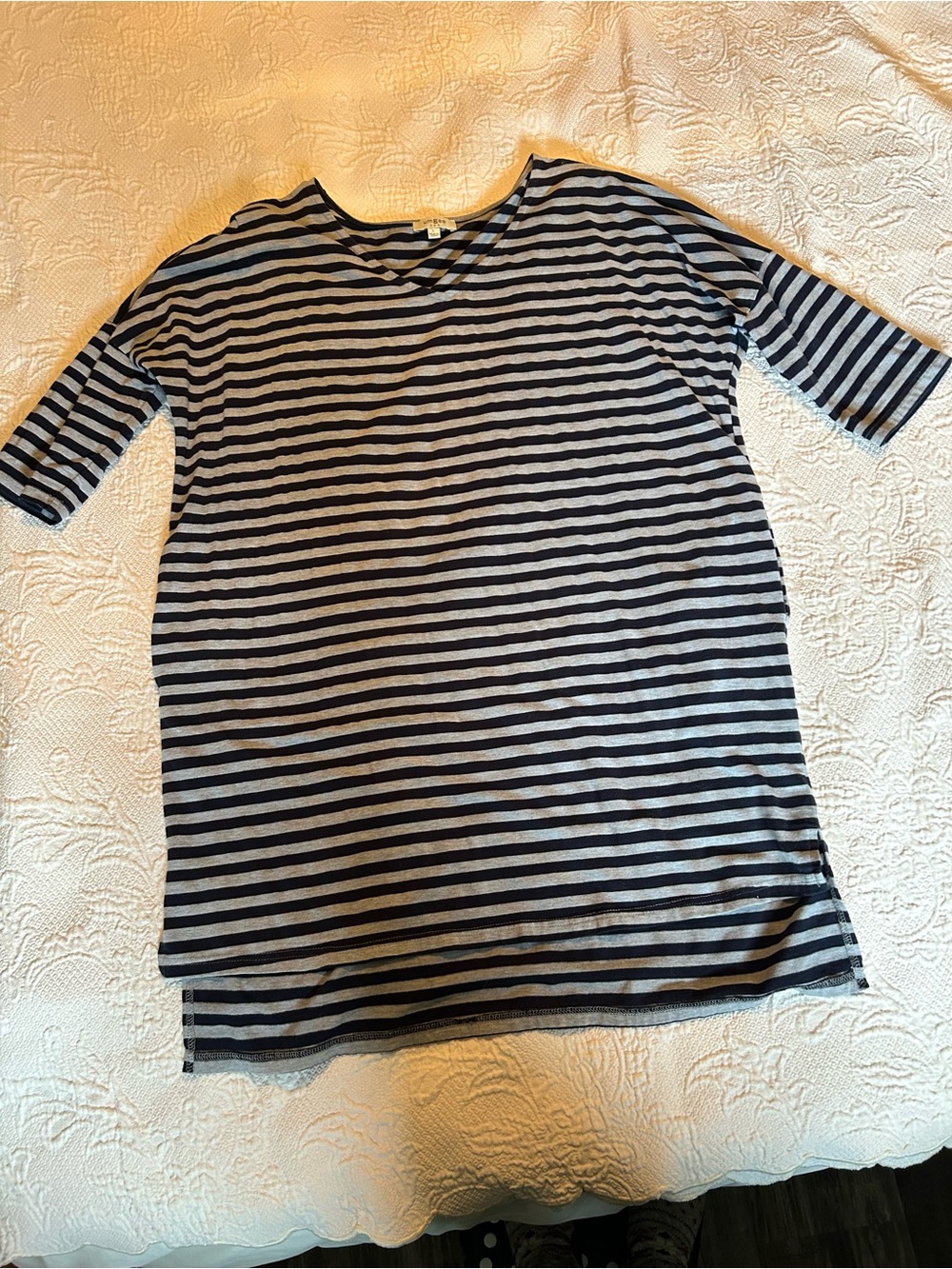 Umgee Black and Gray Striped V-Neck Tunic